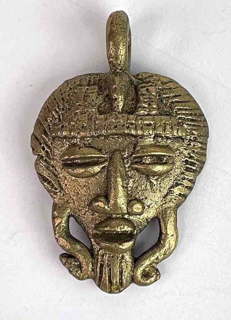 Small African Brass Mask Pendant - Burkina Faso