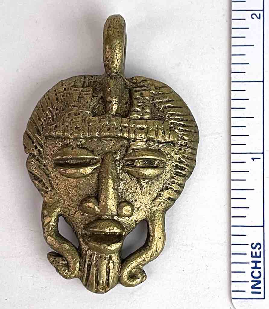 Small African Brass Mask Pendant - Burkina Faso
