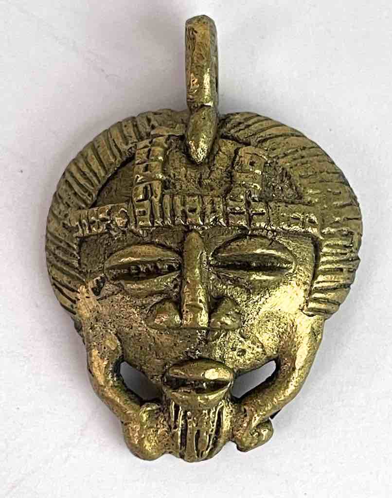 Small African Brass Mask Pendant - Burkina Faso