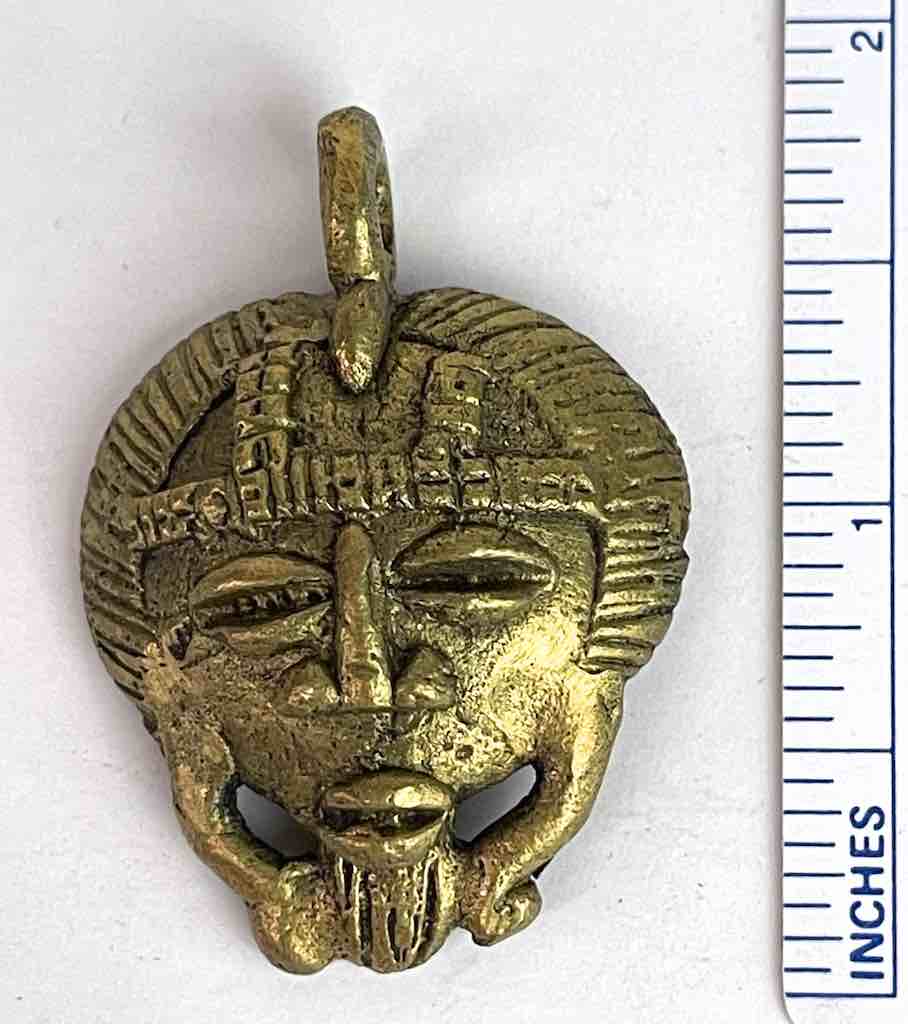 Small African Brass Mask Pendant - Burkina Faso