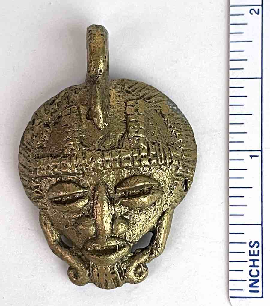 Small African Brass Mask Pendant - Burkina Faso