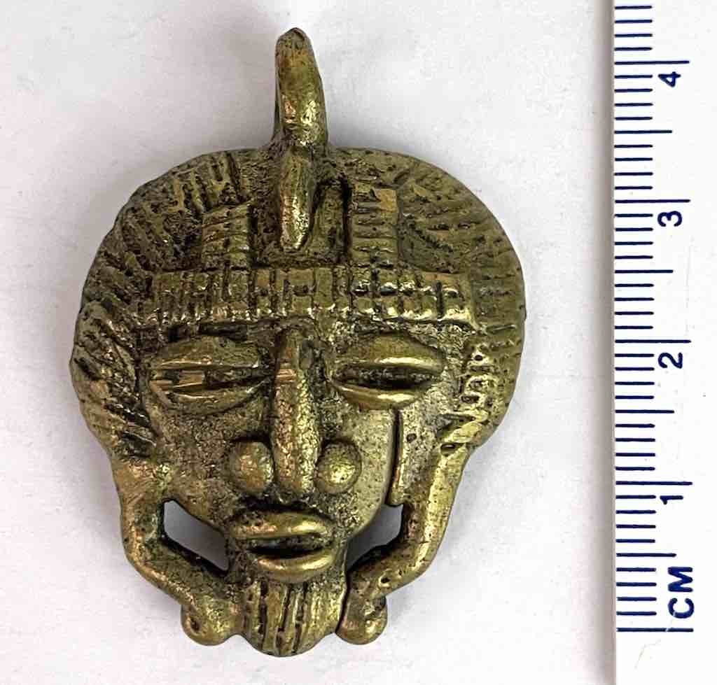 Small African Brass Mask Pendant - Burkina Faso