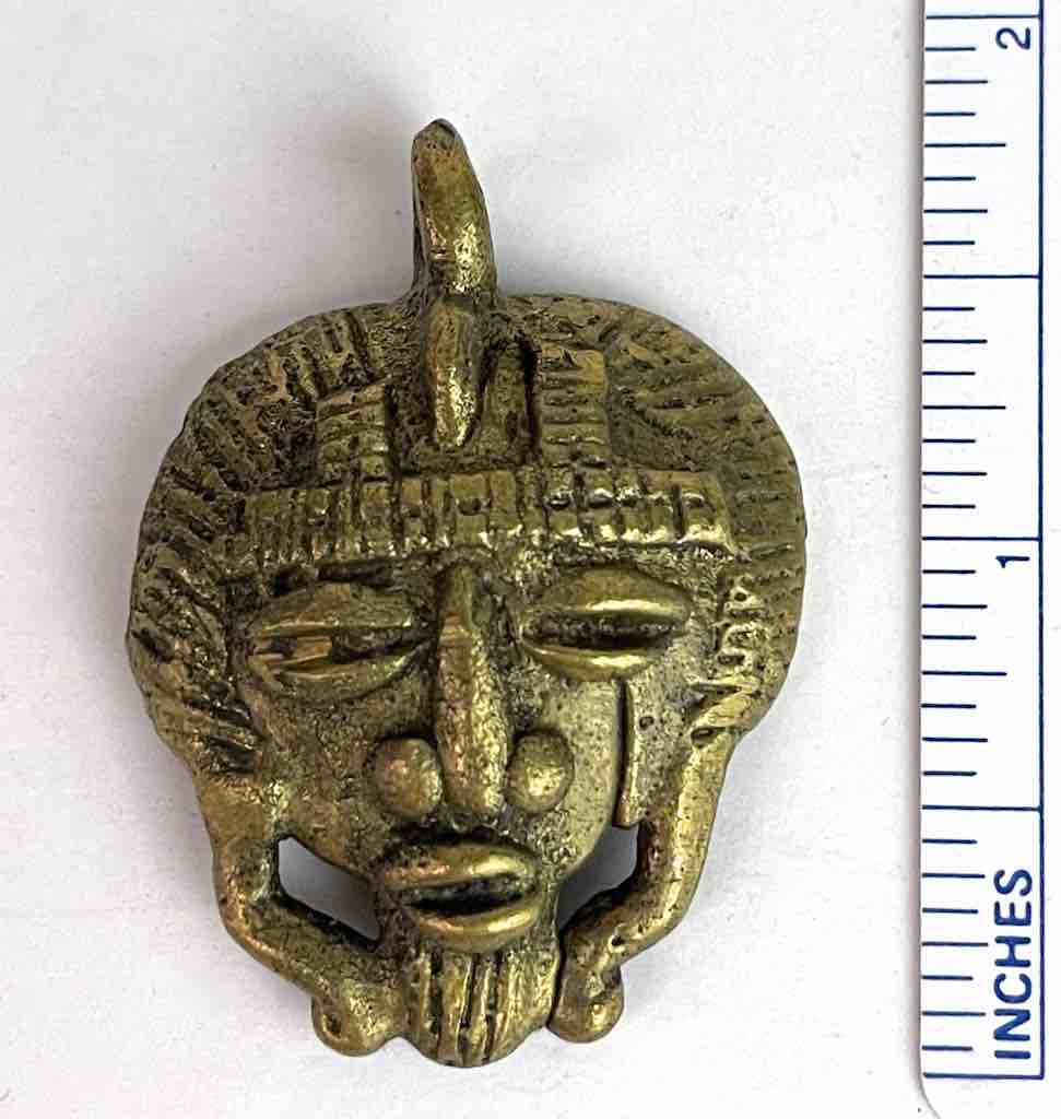 Small African Brass Mask Pendant - Burkina Faso