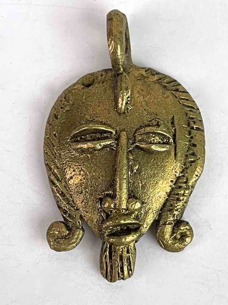 Small African Brass Mask Pendant - Burkina Faso