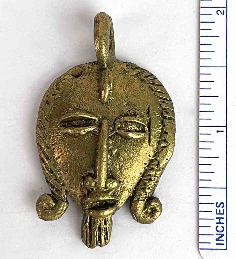 Small African Brass Mask Pendant - Burkina Faso