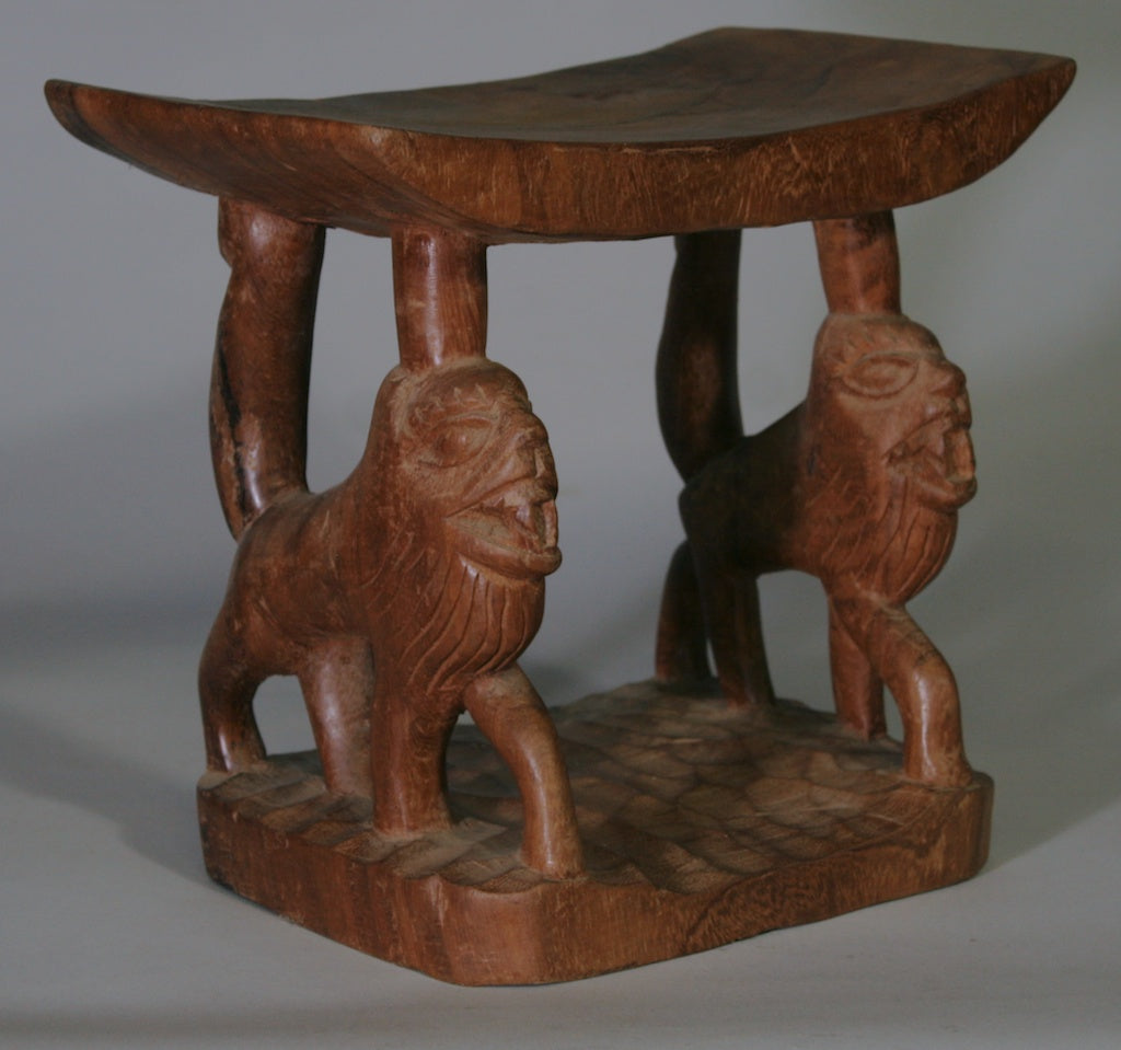 Fon Double Lion Motif Foot Stool - Benin