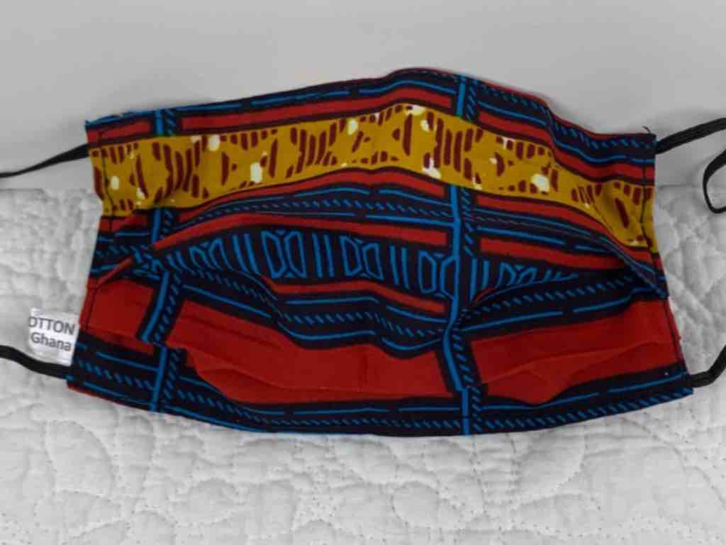 100% Cotton Dutch Wax Print Ghanaian African Red Green Gold Face Mask