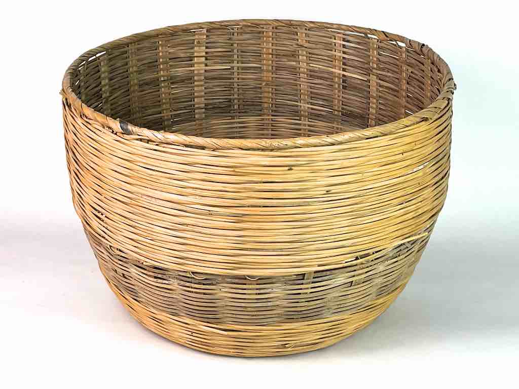 Shallow Wide Woven Palm Frond Basket - 2 Tone