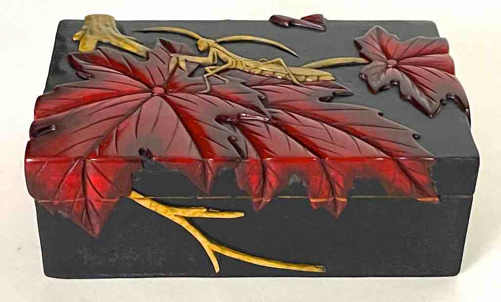 Praying Mantis Design - Rectangular Black Soapstone Trinket Decor Box