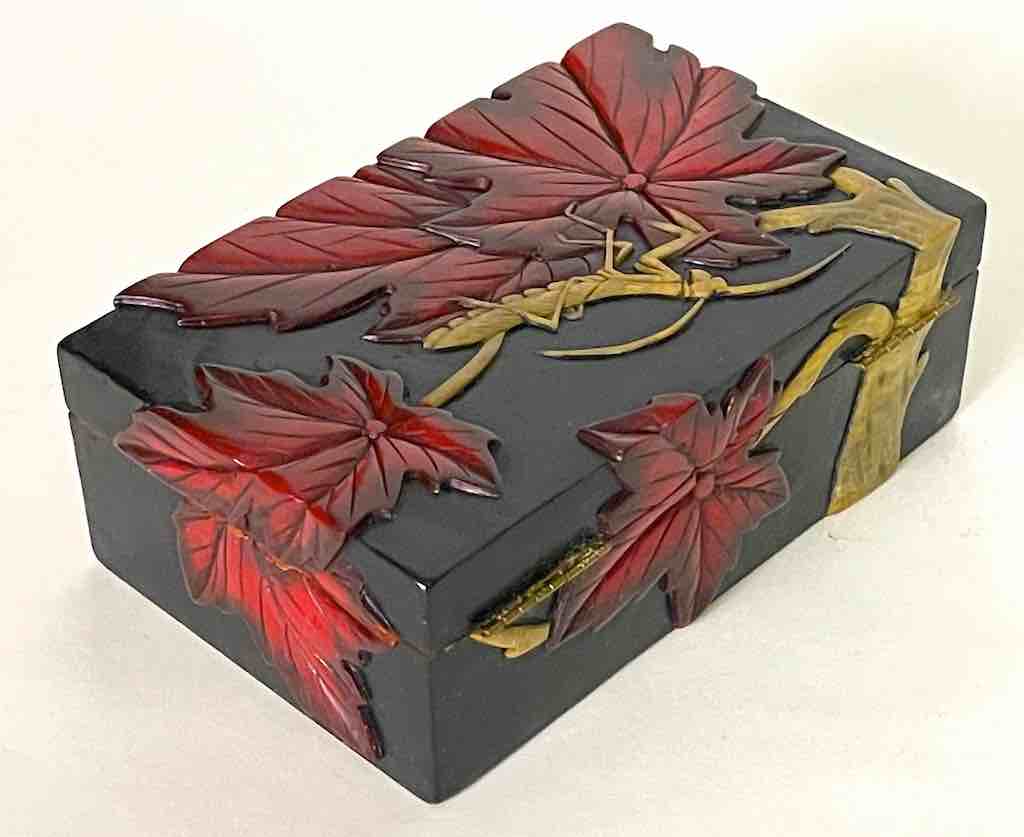 Praying Mantis Design - Rectangular Black Soapstone Trinket Decor Box