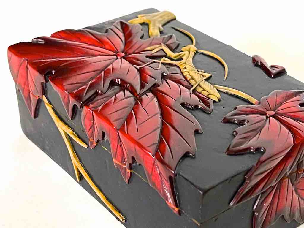 Praying Mantis Design - Rectangular Black Soapstone Trinket Decor Box