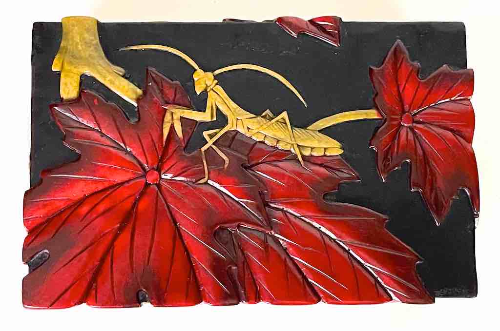 Praying Mantis Design - Rectangular Black Soapstone Trinket Decor Box