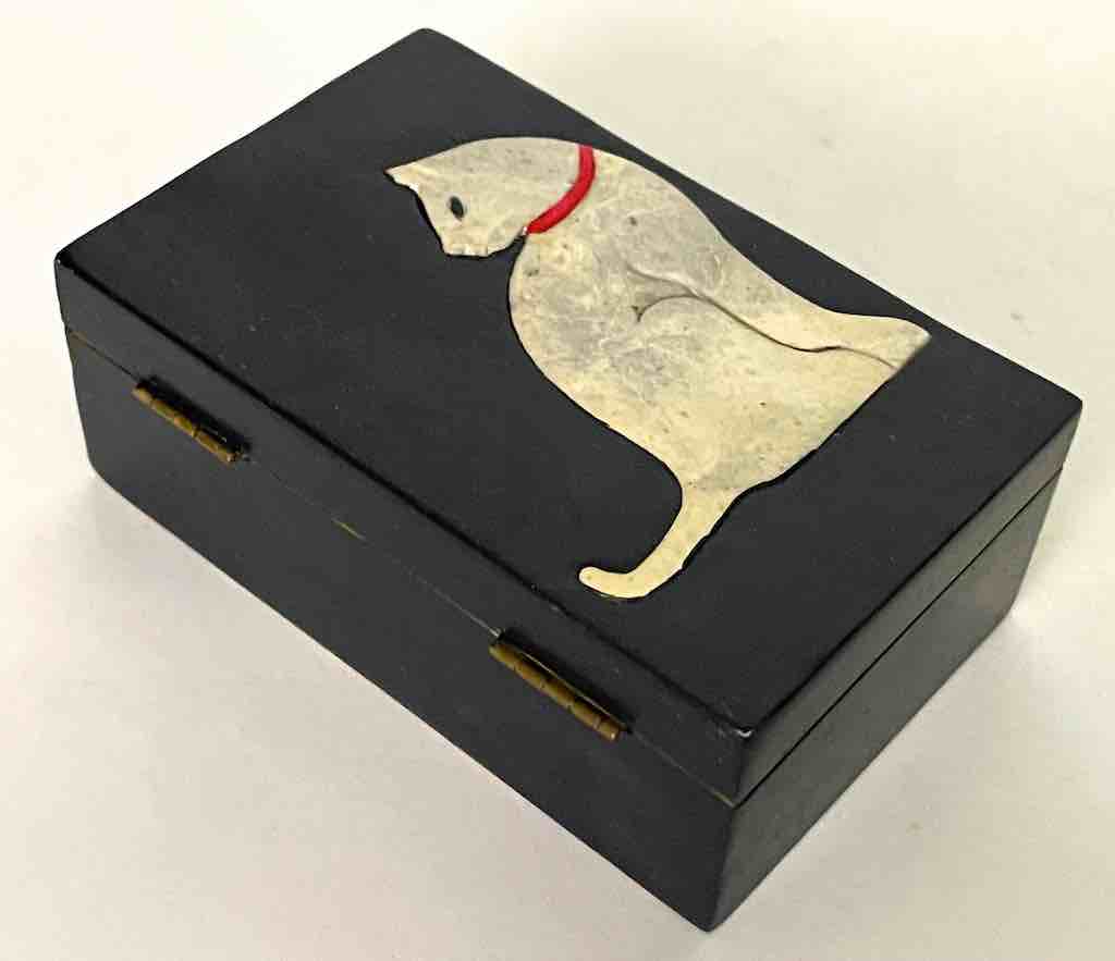 Cat Silhouette Design - Small Rectangle Soapstone Trinket Decor Box