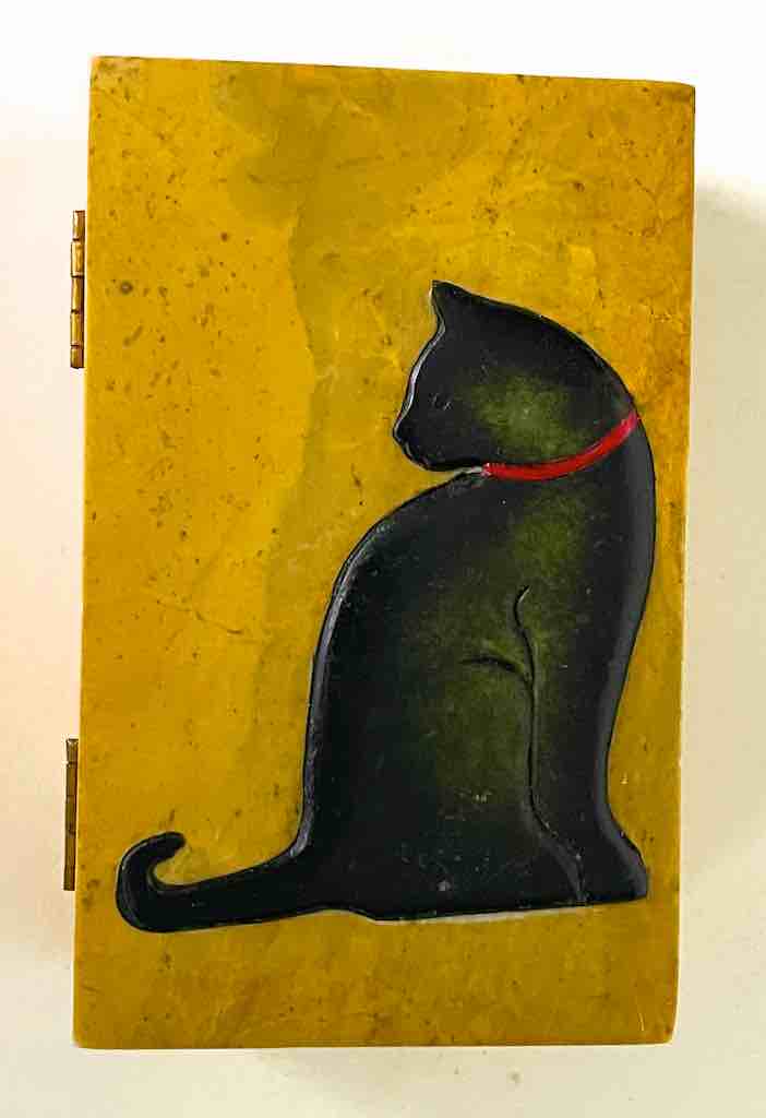 Cat Silhouette Design - Small Rectangle Soapstone Trinket Decor Box