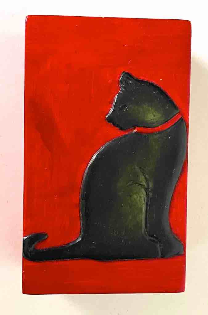 Cat Silhouette Design - Small Rectangle Soapstone Trinket Decor Box