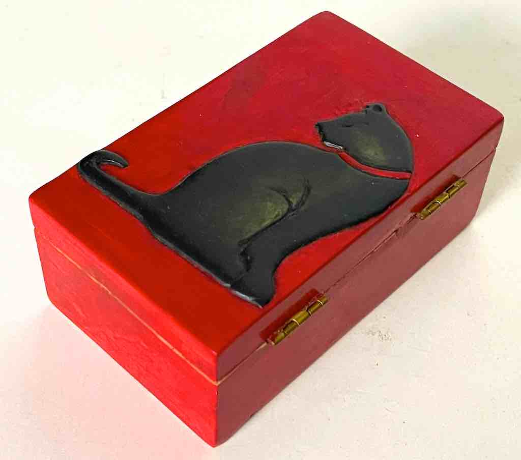 Cat Silhouette Design - Small Rectangle Soapstone Trinket Decor Box