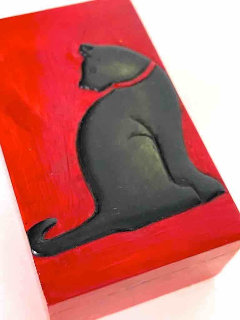Cat Silhouette Design - Small Rectangle Soapstone Trinket Decor Box