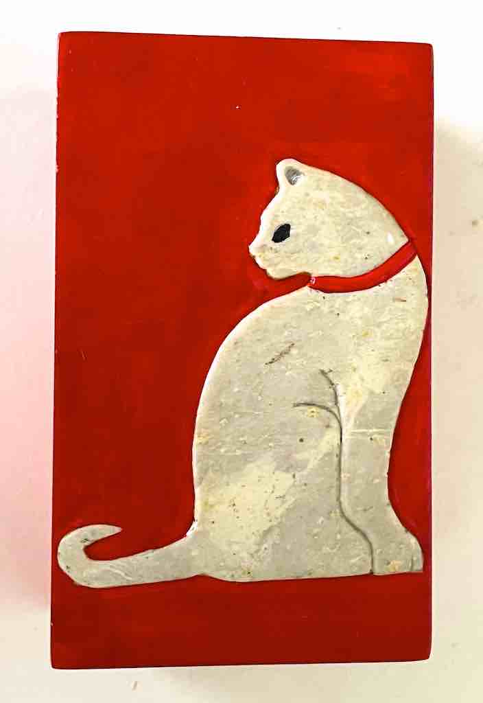 Cat Silhouette Design - Small Rectangle Soapstone Trinket Decor Box