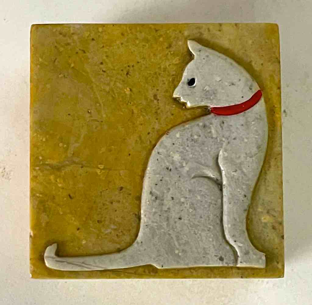 Cat Silhouette Design - Small Square Soapstone Trinket Decor Box