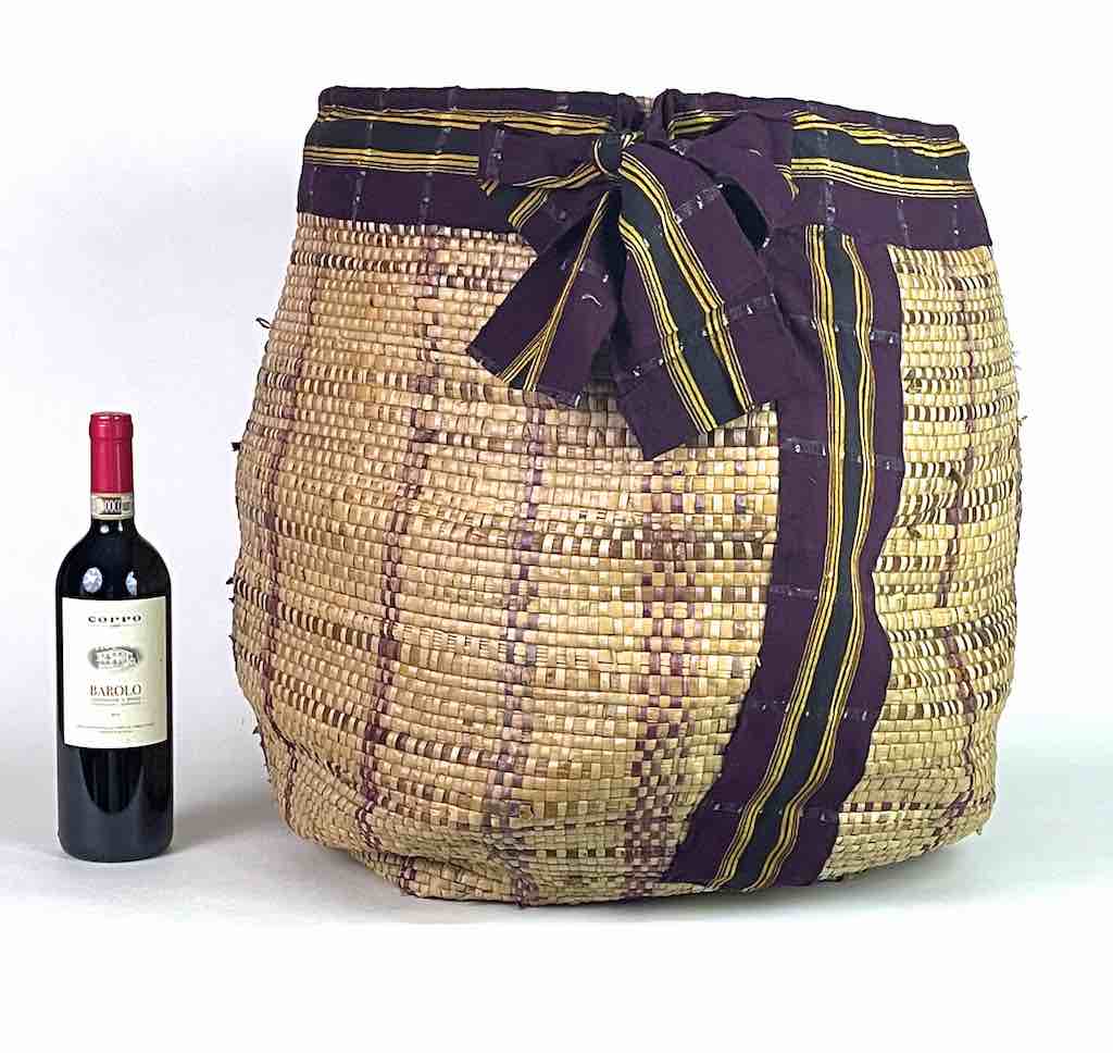 Large Deep Vintage Flexible Swampgrass Basket, Cloth Accent - Benin