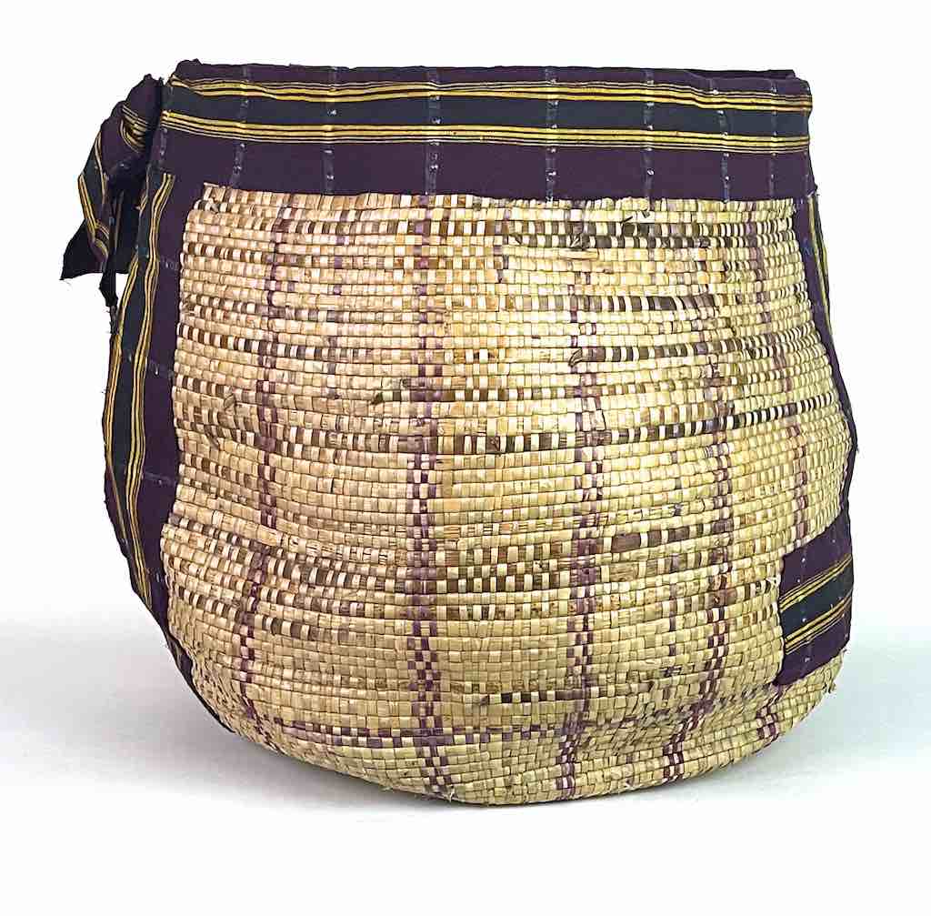 Large Deep Vintage Flexible Swampgrass Basket, Cloth Accent - Benin