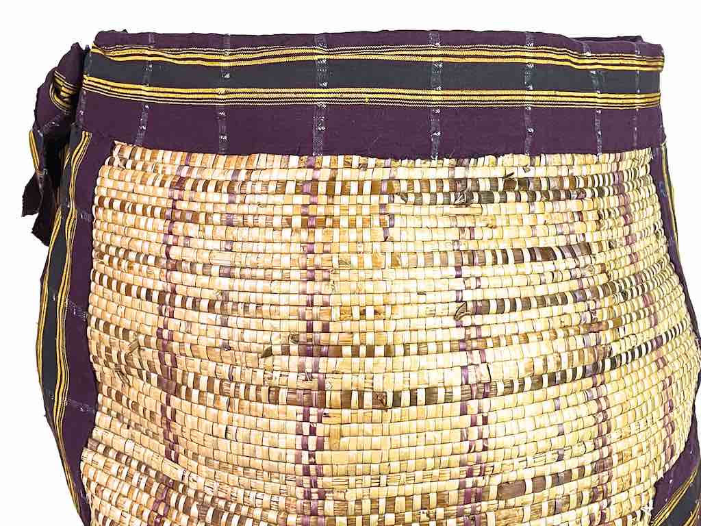 Large Deep Vintage Flexible Swampgrass Basket, Cloth Accent - Benin