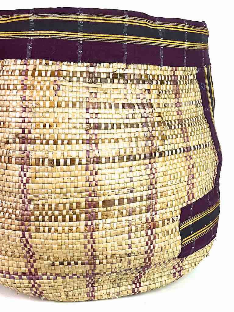 Large Deep Vintage Flexible Swampgrass Basket, Cloth Accent - Benin