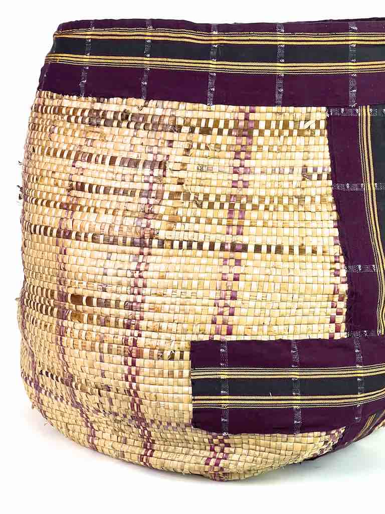 Large Deep Vintage Flexible Swampgrass Basket, Cloth Accent - Benin