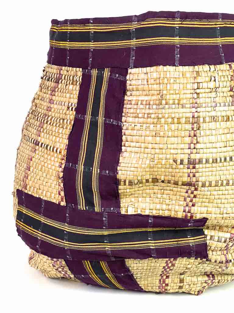 Large Deep Vintage Flexible Swampgrass Basket, Cloth Accent - Benin