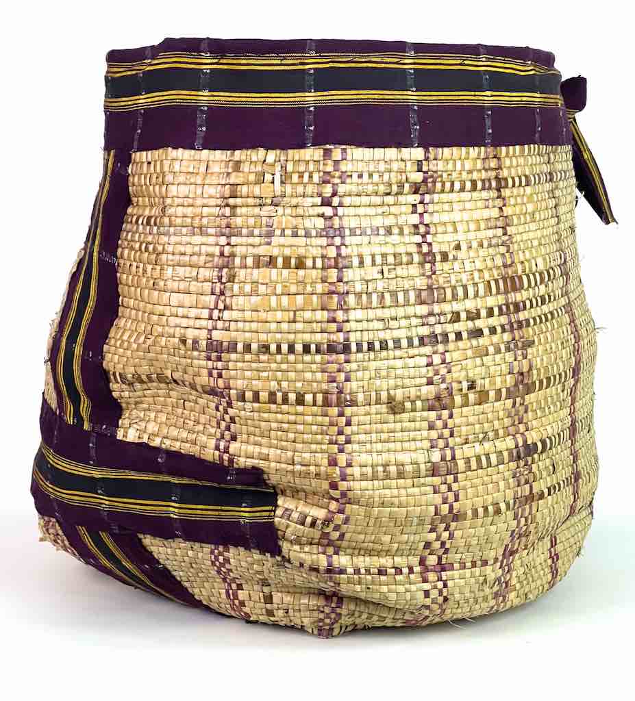 Large Deep Vintage Flexible Swampgrass Basket, Cloth Accent - Benin