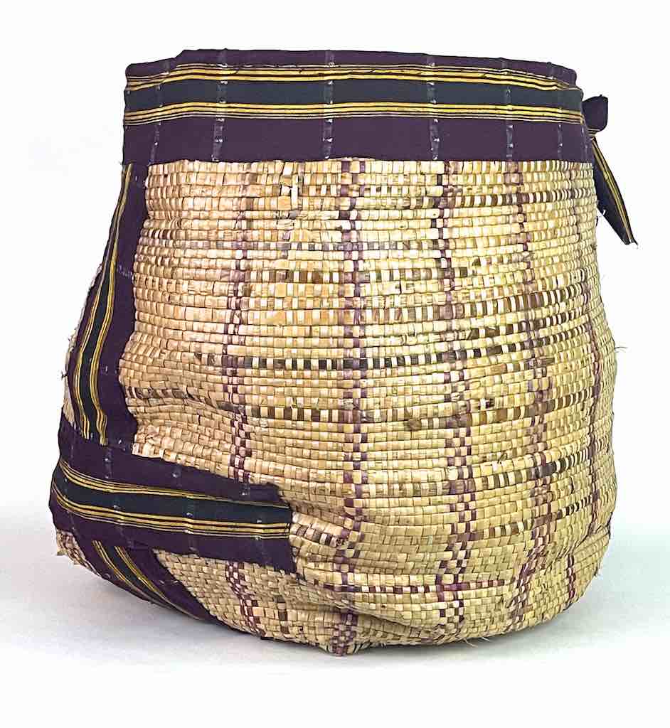 Large Deep Vintage Flexible Swampgrass Basket, Cloth Accent - Benin