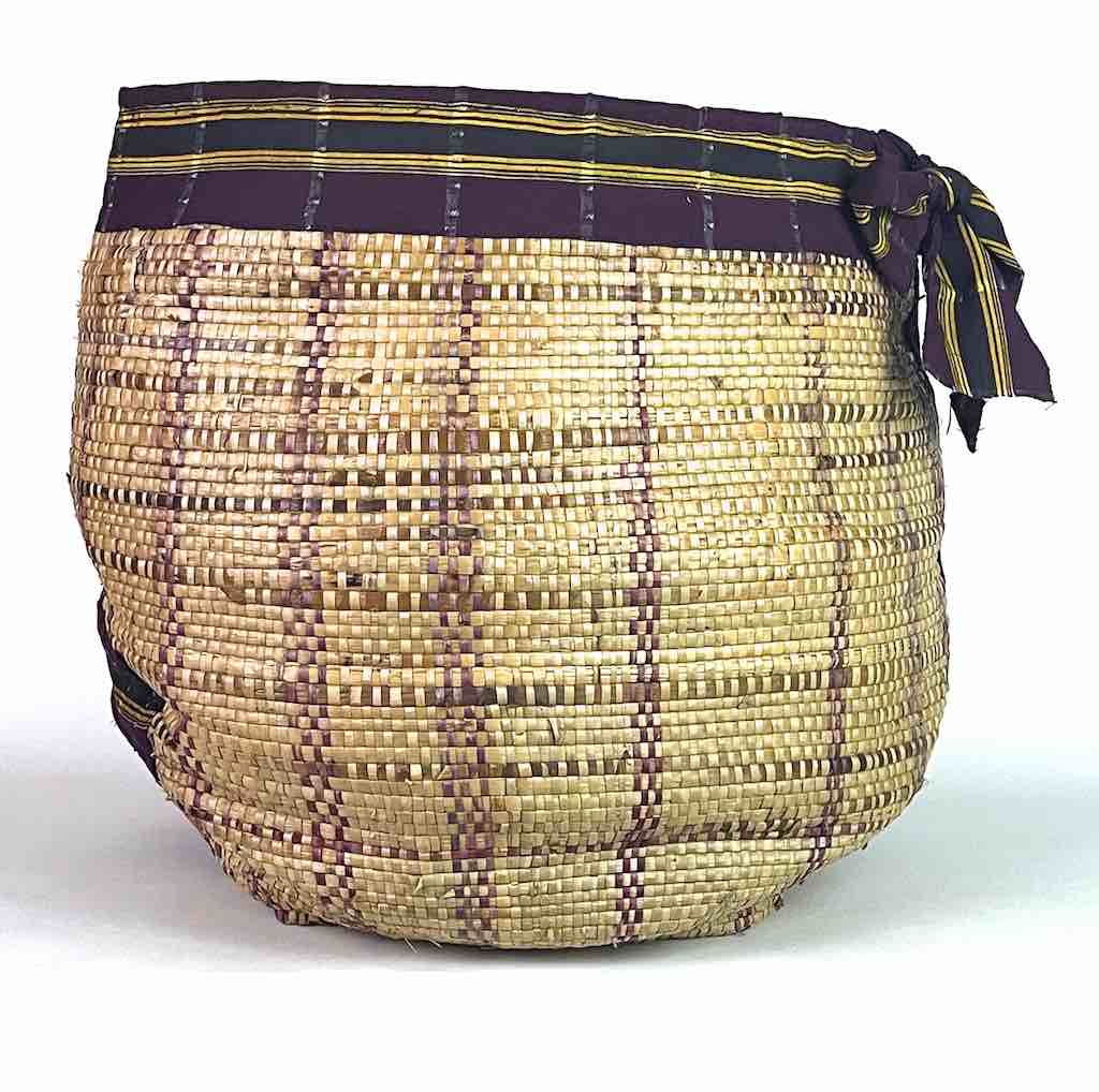 Large Deep Vintage Flexible Swampgrass Basket, Cloth Accent - Benin
