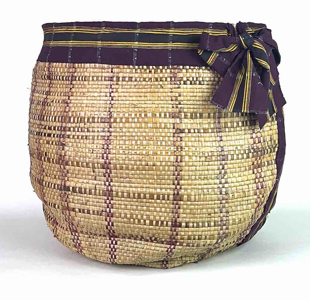 Large Deep Vintage Flexible Swampgrass Basket, Cloth Accent - Benin