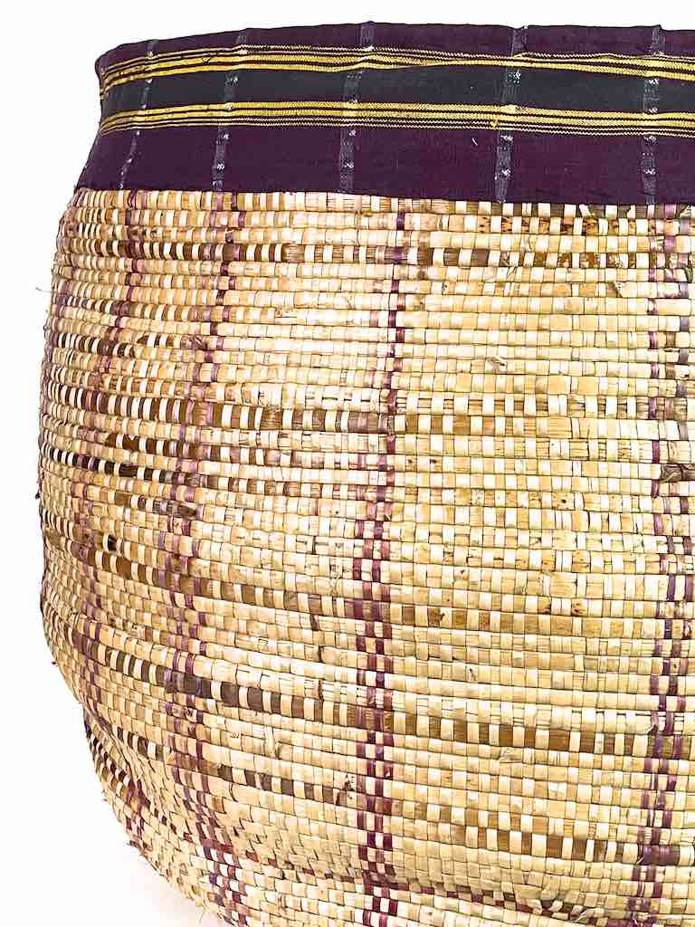 Large Deep Vintage Flexible Swampgrass Basket, Cloth Accent - Benin