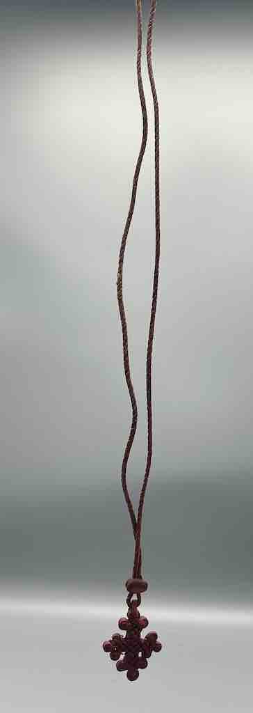 Woven Coptic Christian Red Leather Cross on Long Cord Necklace - Ethiopia