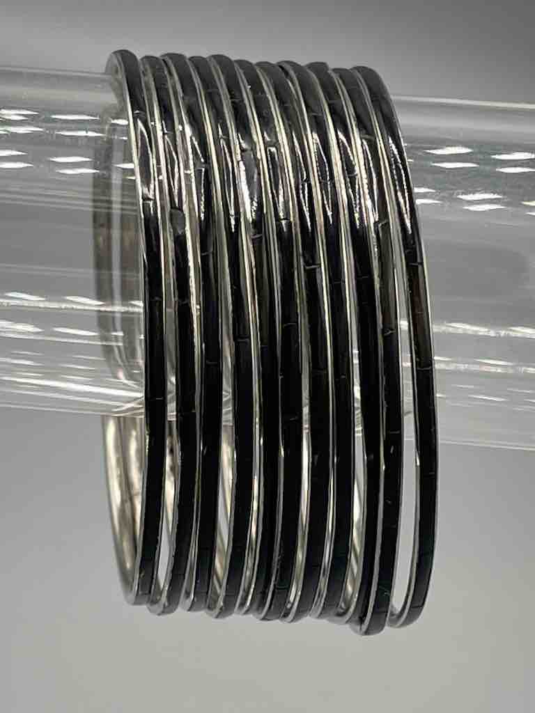 Very Thin Colorful Natural Shell Bangle - Black