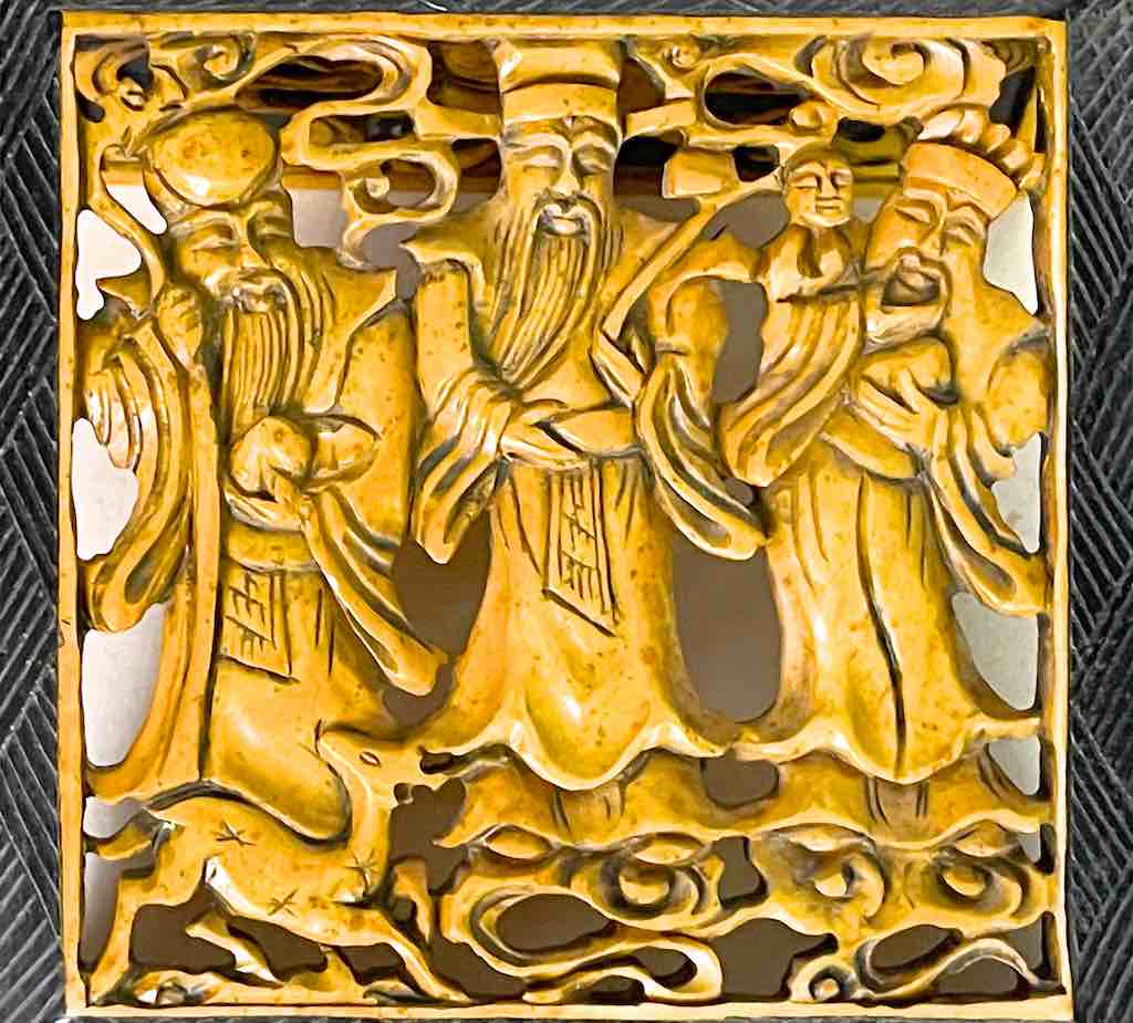 The Chinese 3 Wise Men - Relief Carved Square Soapstone Trinket Decor Box