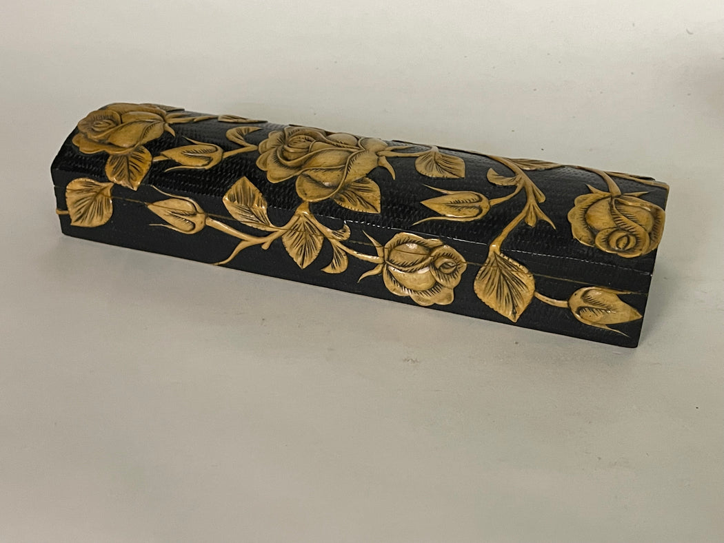 Roses Design - Long Domed Soapstone Trinket Decor Box