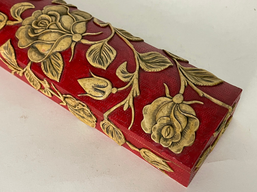 Roses Design - Long Domed Soapstone Trinket Decor Box