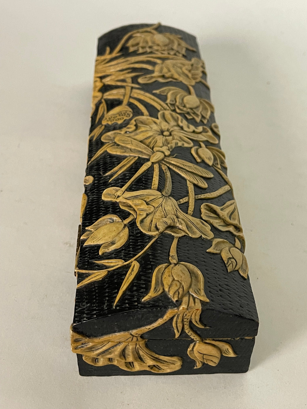 Dragonfly Lotus Design - Long Domed Soapstone Trinket Decor Box