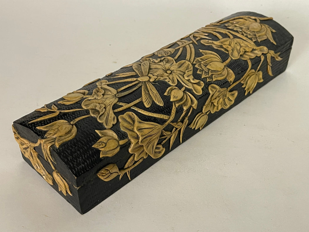Dragonfly Lotus Design - Long Domed Soapstone Trinket Decor Box