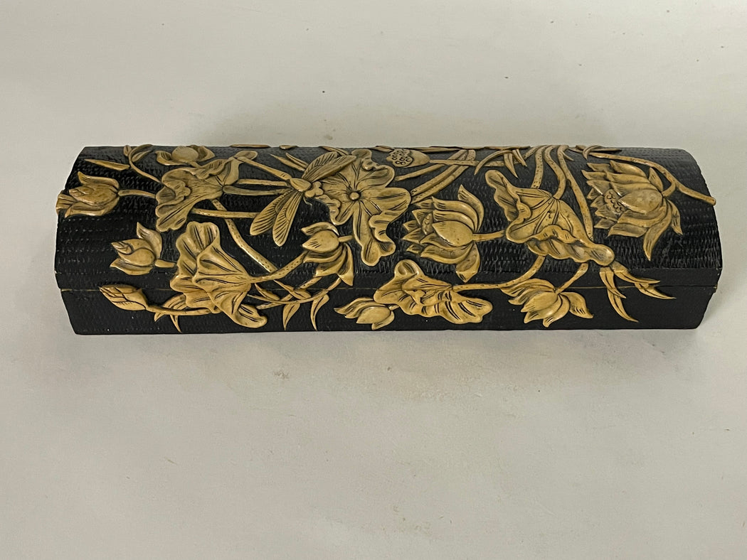 Dragonfly Lotus Design - Long Domed Soapstone Trinket Decor Box