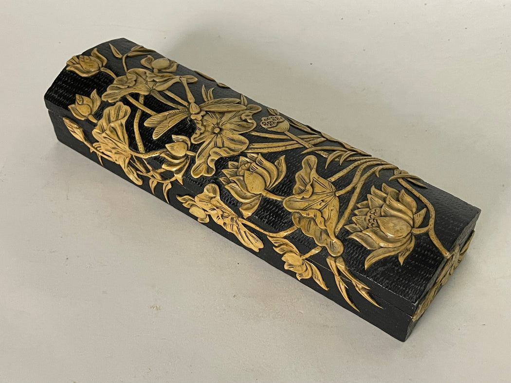 Dragonfly Lotus Design - Long Domed Soapstone Trinket Decor Box