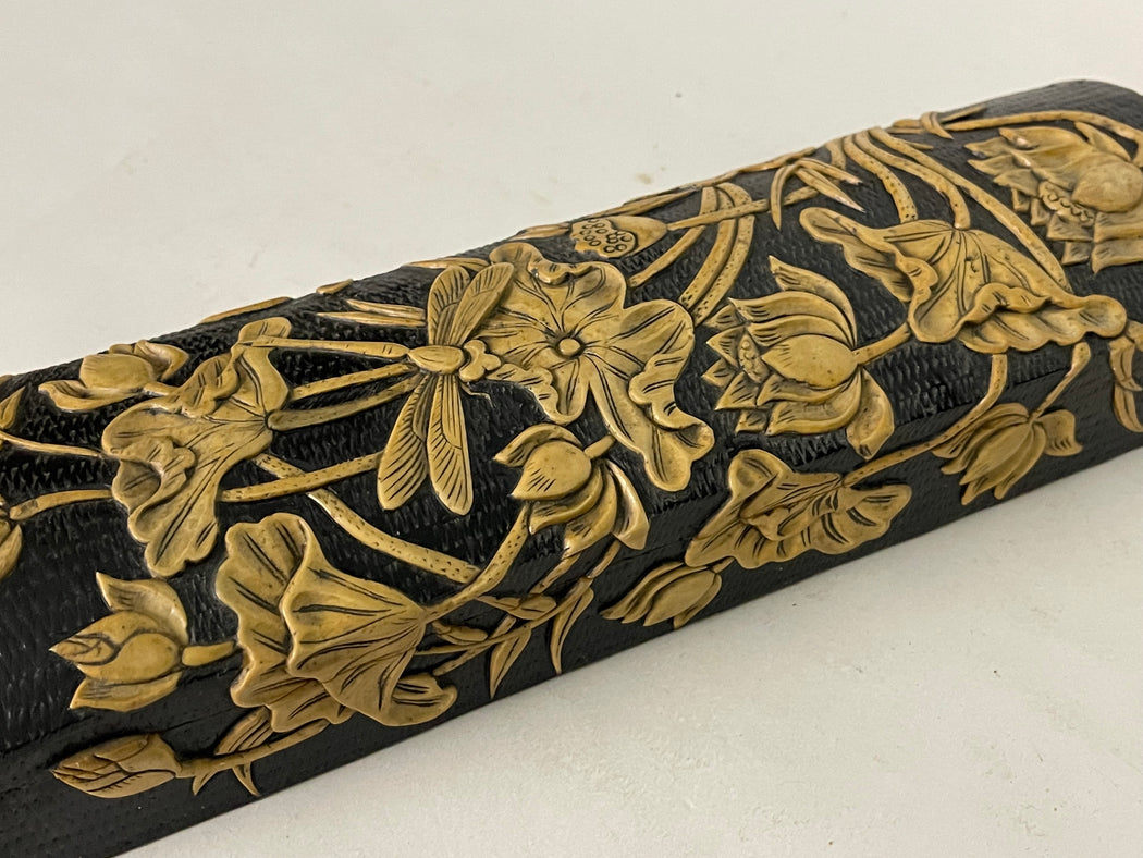 Dragonfly Lotus Design - Long Domed Soapstone Trinket Decor Box