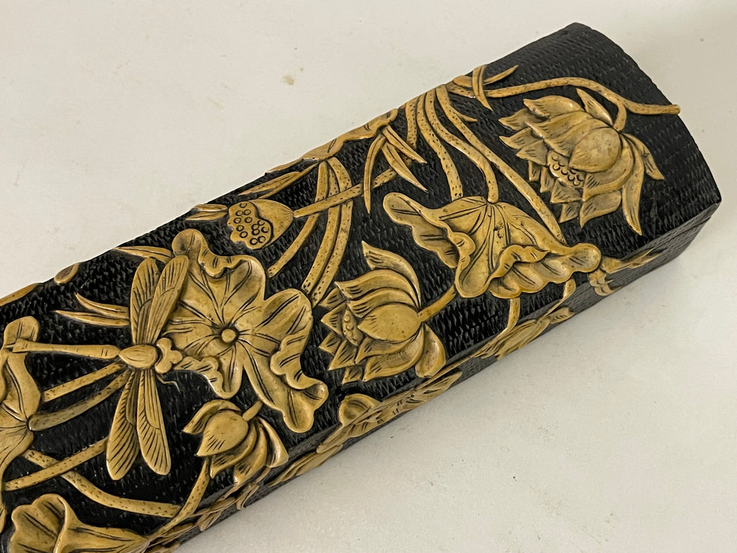 Dragonfly Lotus Design - Long Domed Soapstone Trinket Decor Box