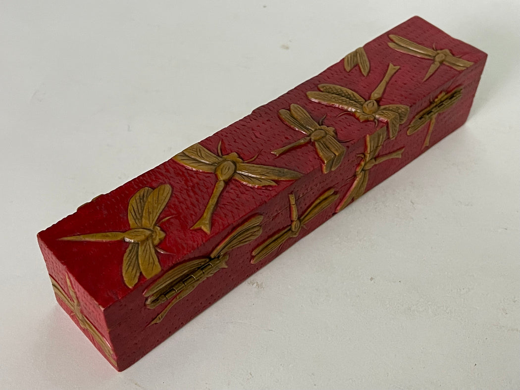 Dragonflies Design - Long Soapstone Trinket Decor Pencil Box