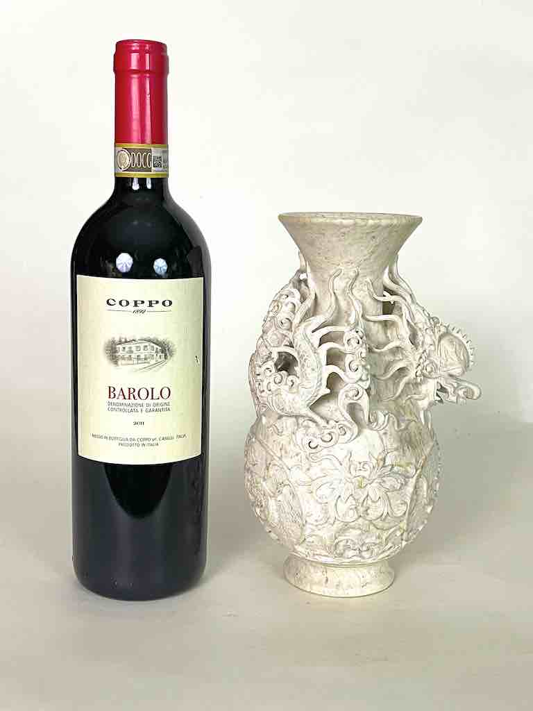 Solid Hand-Carved Soapstone Dragon White Vase