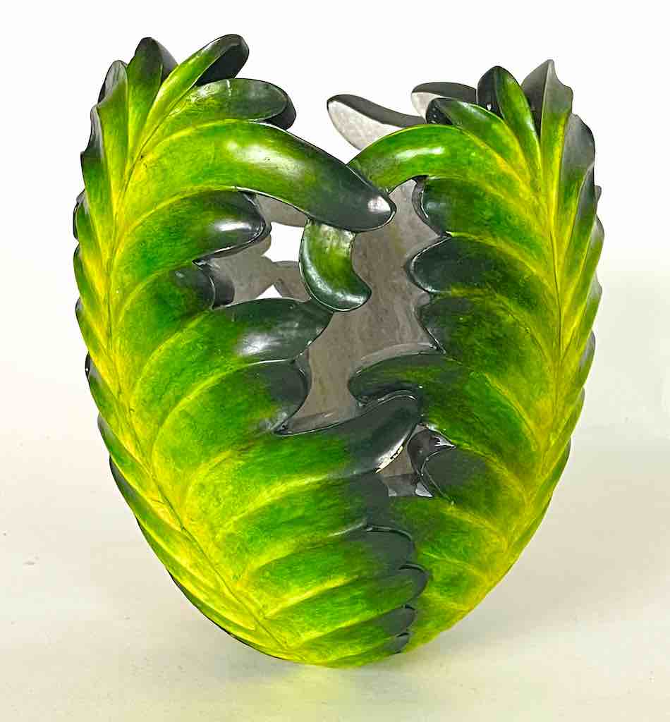 Flared Green Leaf Design Soapstone Decor Vase Sculpture
