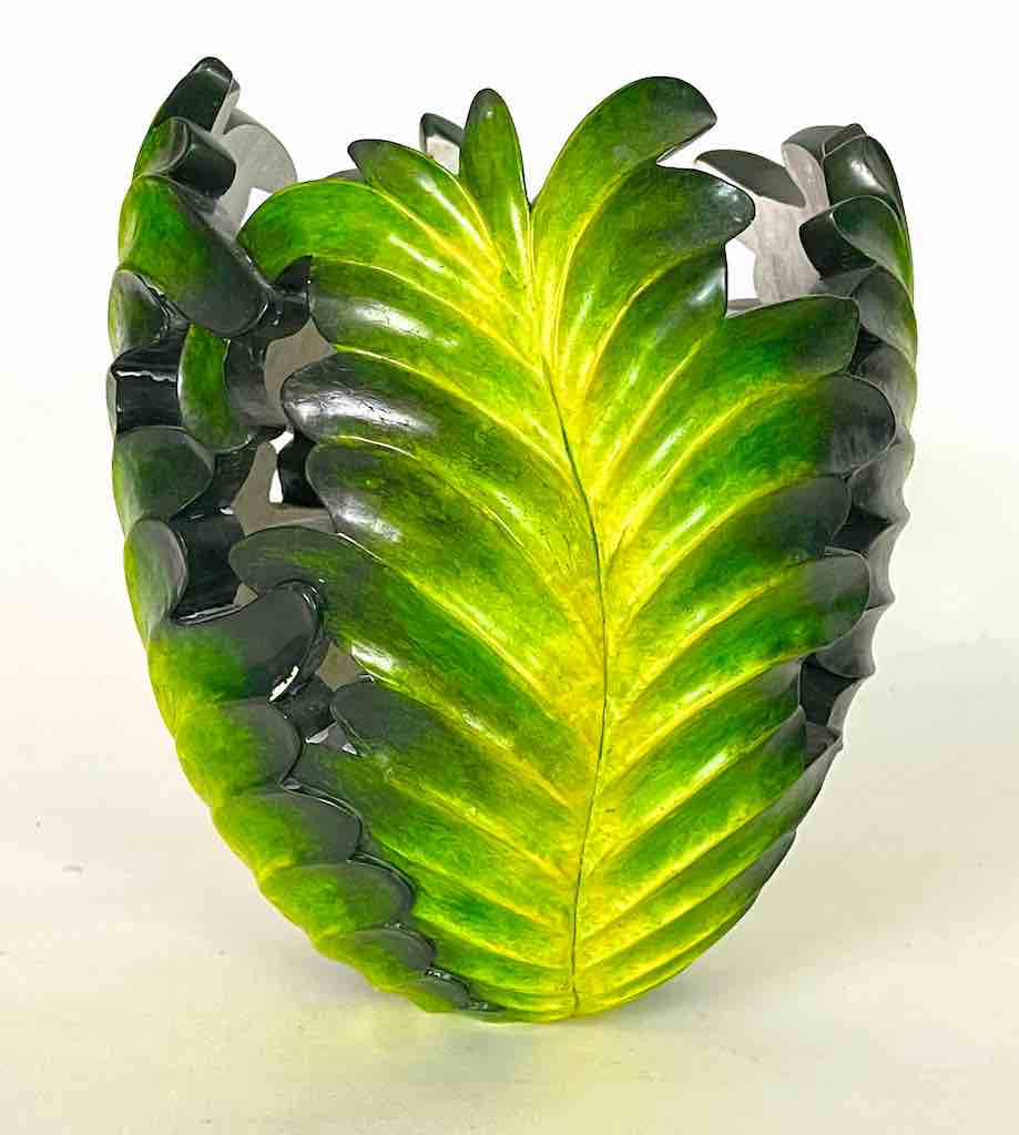 Flared Green Leaf Design Soapstone Decor Vase Sculpture