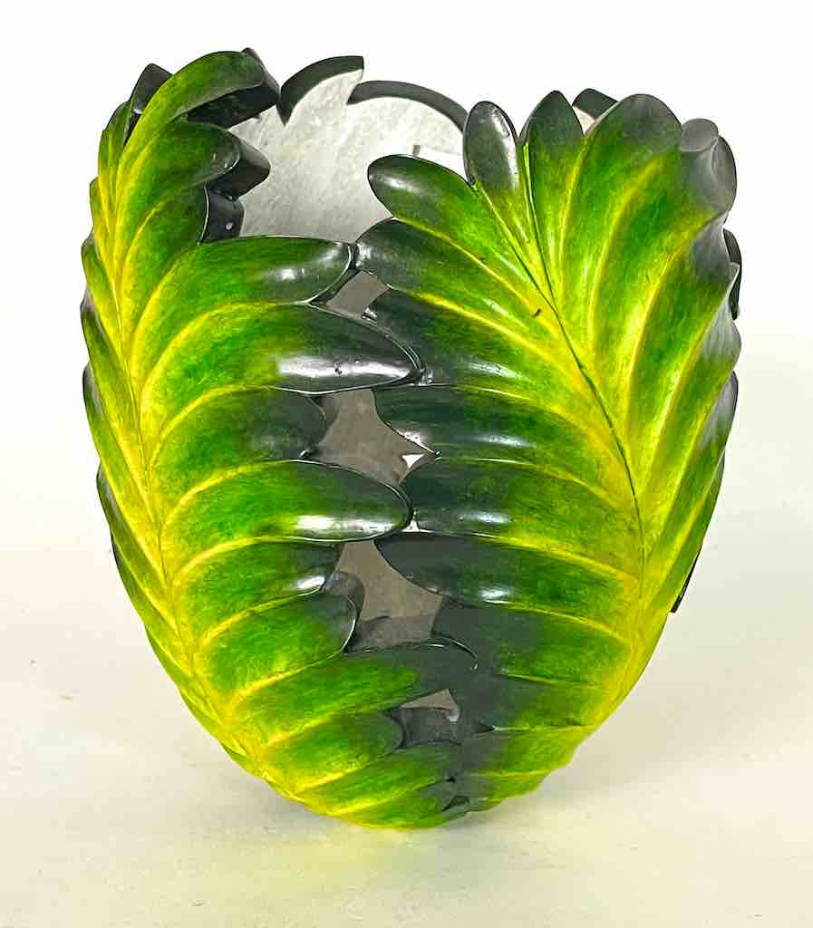 Flared Green Leaf Design Soapstone Decor Vase Sculpture